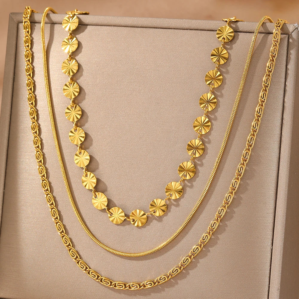 Collier Bohème Triple Rang — Chaîne Clavicule Acier Inoxydable