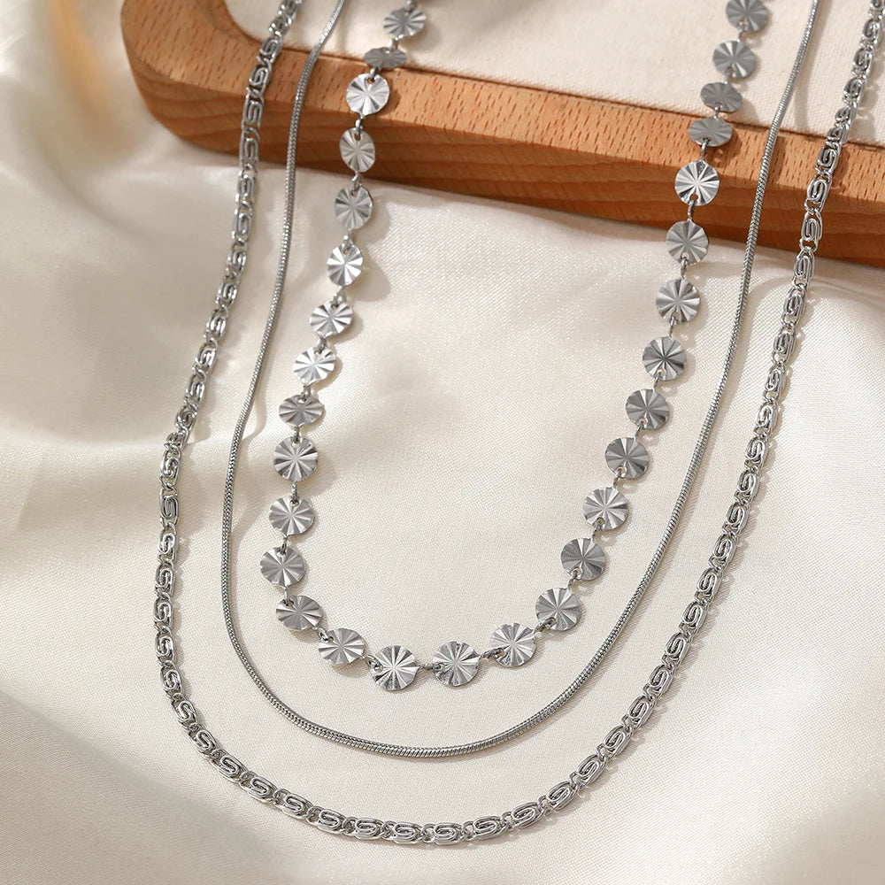 Collier Bohème Triple Rang — Chaîne Clavicule Acier Inoxydable