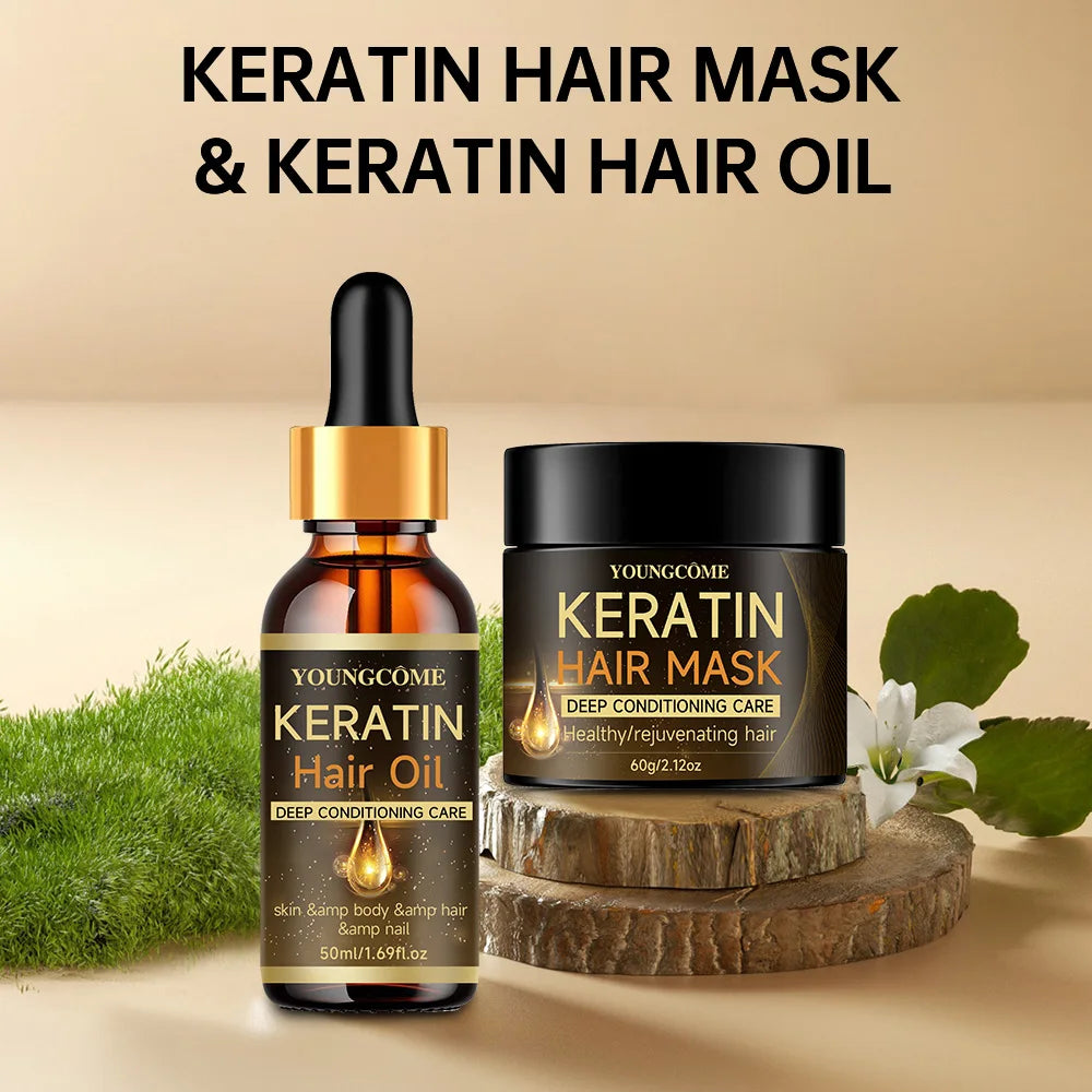Masque Capillaire Professionnel Kératine & Huile Essentielle — Réparateur Cheveux Secs & Abîmés