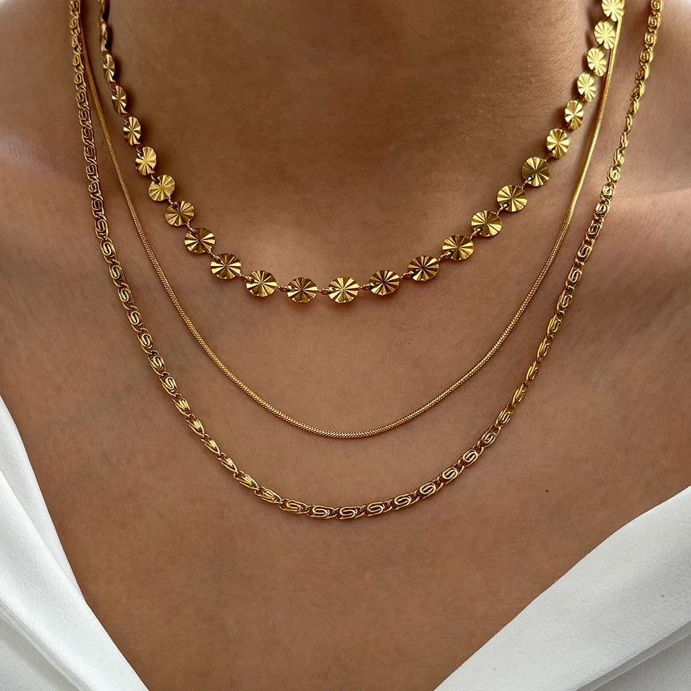 Collier Bohème Triple Rang — Chaîne Clavicule Acier Inoxydable