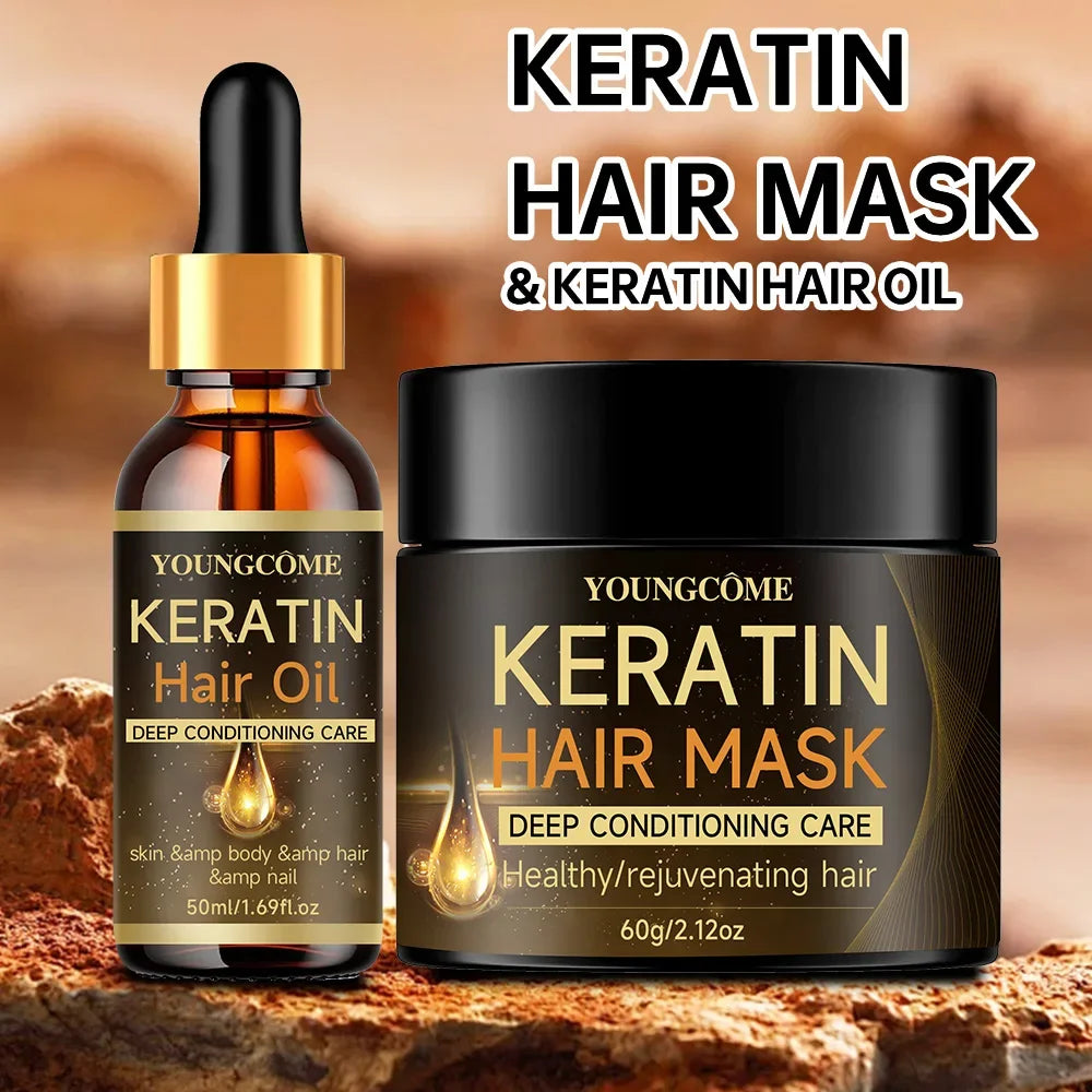 Masque Capillaire Professionnel Kératine & Huile Essentielle — Réparateur Cheveux Secs & Abîmés