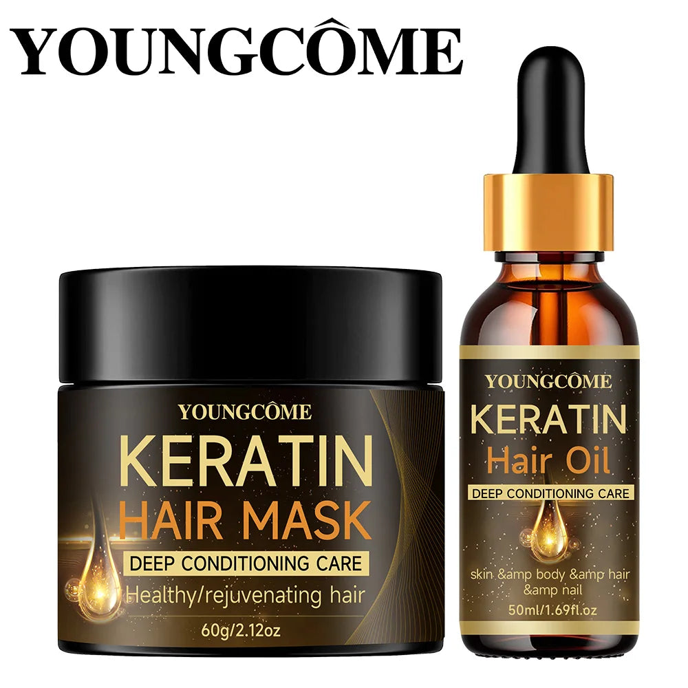 Masque Capillaire Professionnel Kératine & Huile Essentielle — Réparateur Cheveux Secs & Abîmés