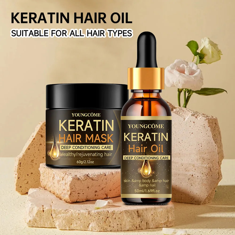Masque Capillaire Professionnel Kératine & Huile Essentielle — Réparateur Cheveux Secs & Abîmés