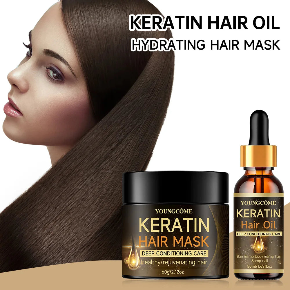 Masque Capillaire Professionnel Kératine & Huile Essentielle — Réparateur Cheveux Secs & Abîmés