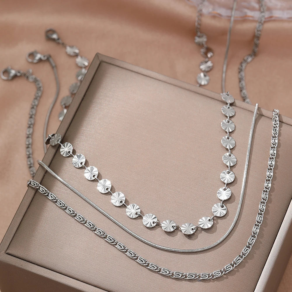 Collier Bohème Triple Rang — Chaîne Clavicule Acier Inoxydable