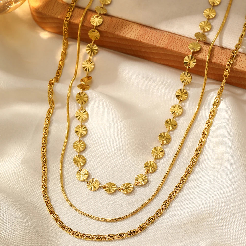 Collier Bohème Triple Rang — Chaîne Clavicule Acier Inoxydable